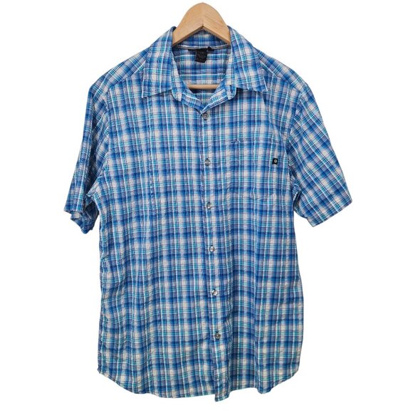 Marmot Mens‎ Blue Plaid Short Sleeve Button-Up Shirt L Nylon/Polyester - Picture 8 of 8
